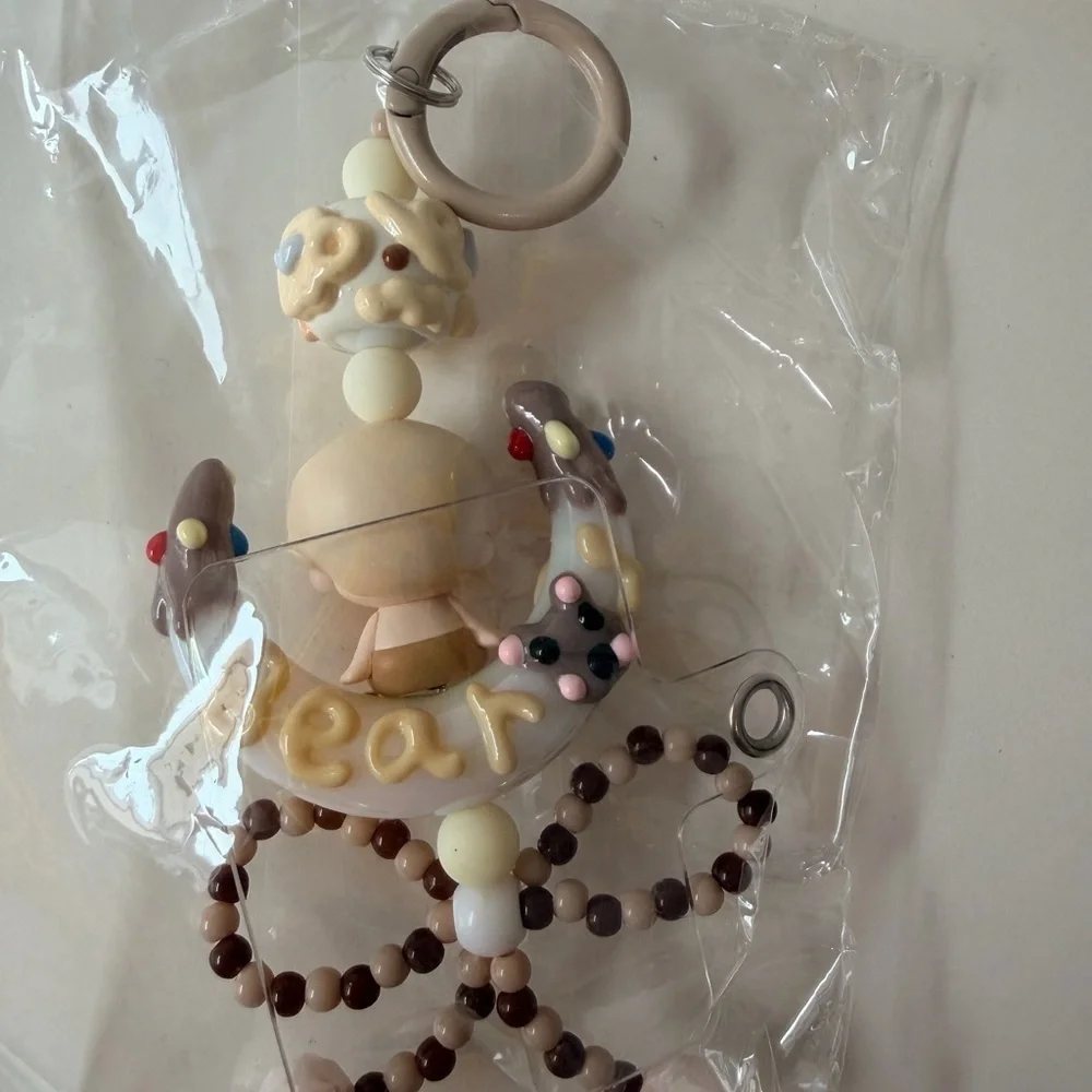 Cute Neutral Phone Charm Keychain White Cream Brown